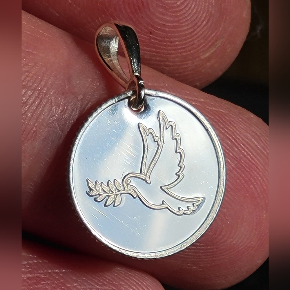 .999 Fine Pure Silver Dove Pendant - New - 18mm - Amulet - Charm - Women Jewlery